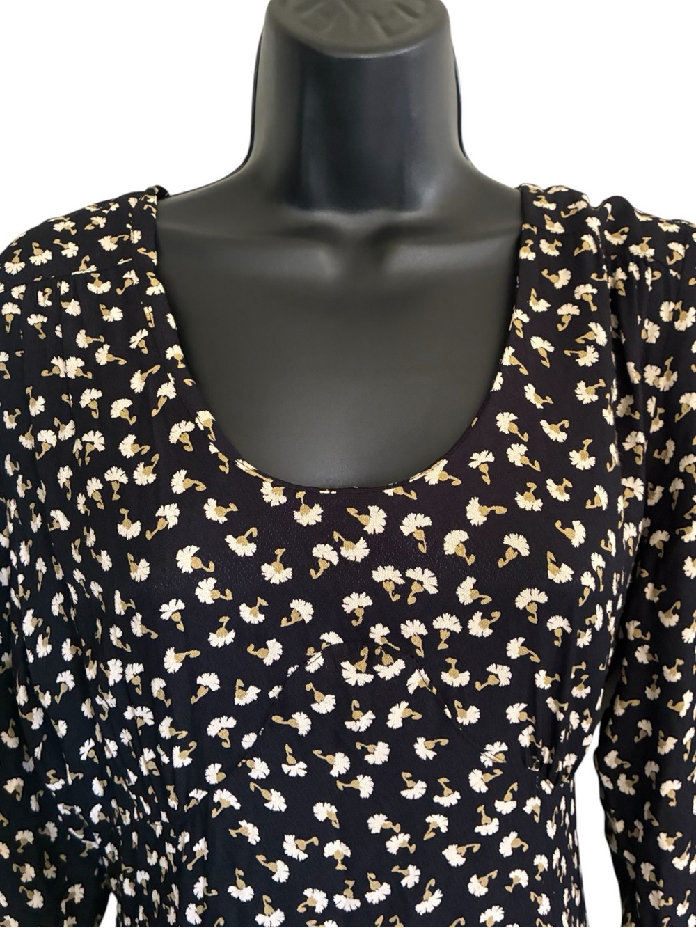 VTG 90s Whimsygoth Grunge Ditsy Black Floral Long Sleeve Maxi Dress SZ M - Picture 5 of 8
